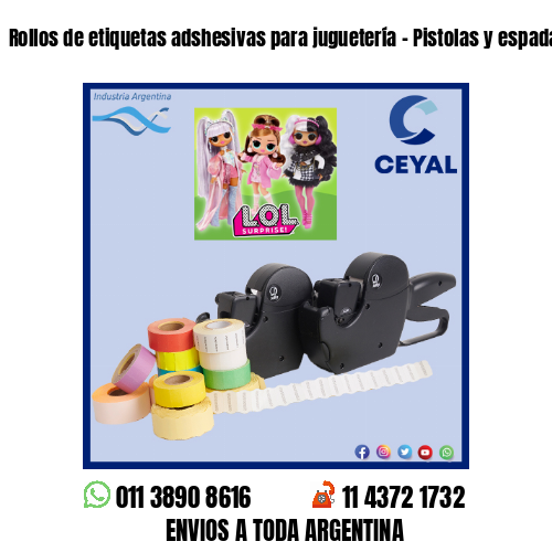 Rollos de etiquetas adshesivas para juguetería – Pistolas y espadas