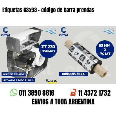 Etiquetas 63x93 - código de barra prendas