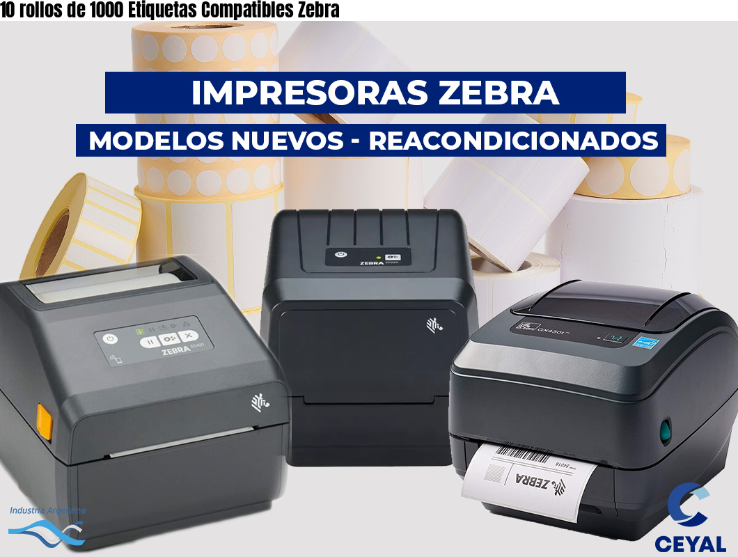 10 rollos de 1000 Etiquetas Compatibles Zebra