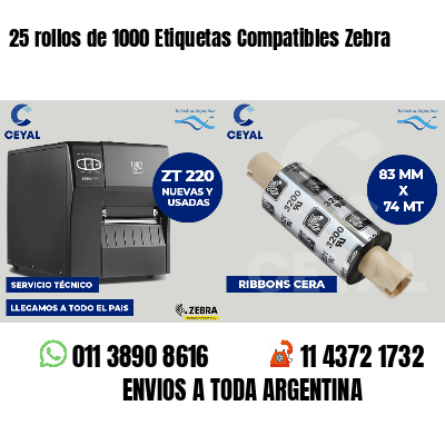 25 rollos de 1000 Etiquetas Compatibles Zebra 