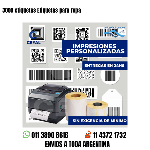 3000 etiquetas Etiquetas para ropa