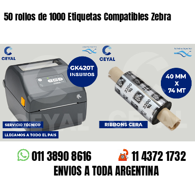 50 rollos de 1000 Etiquetas Compatibles Zebra 