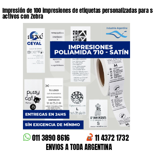 Impresión de 100 impresiones de etiquetas personalizadas para seguimiento de activos con Zebra
