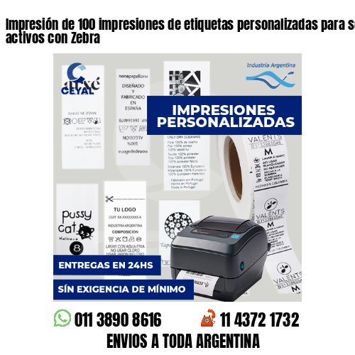 Impresión de 100 impresiones de etiquetas personalizadas para seguimiento de activos con Zebra
