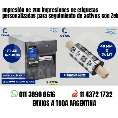 Impresión de 200 impresiones de etiquetas personalizadas para seguimiento de activos con Zebra