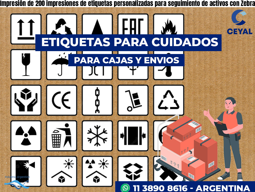 Impresión de 200 impresiones de etiquetas personalizadas para seguimiento de activos con Zebra