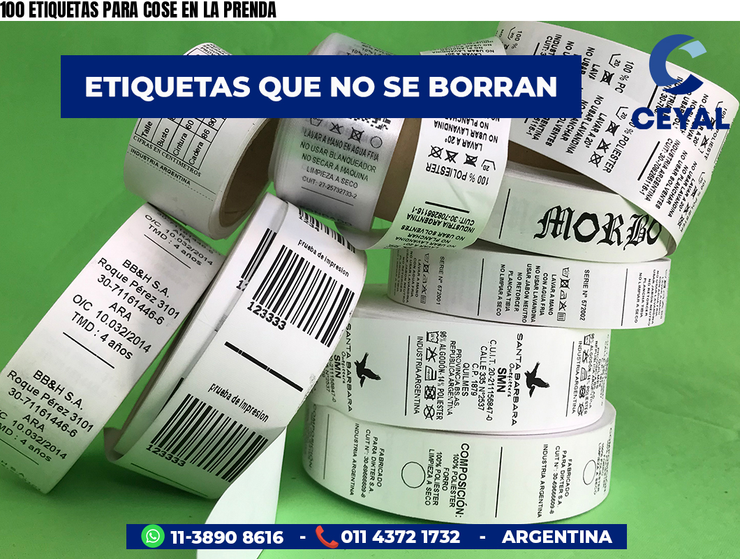 100 ETIQUETAS PARA COSE EN LA PRENDA