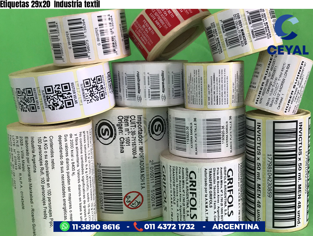 Etiquetas 29x20  Industria textil