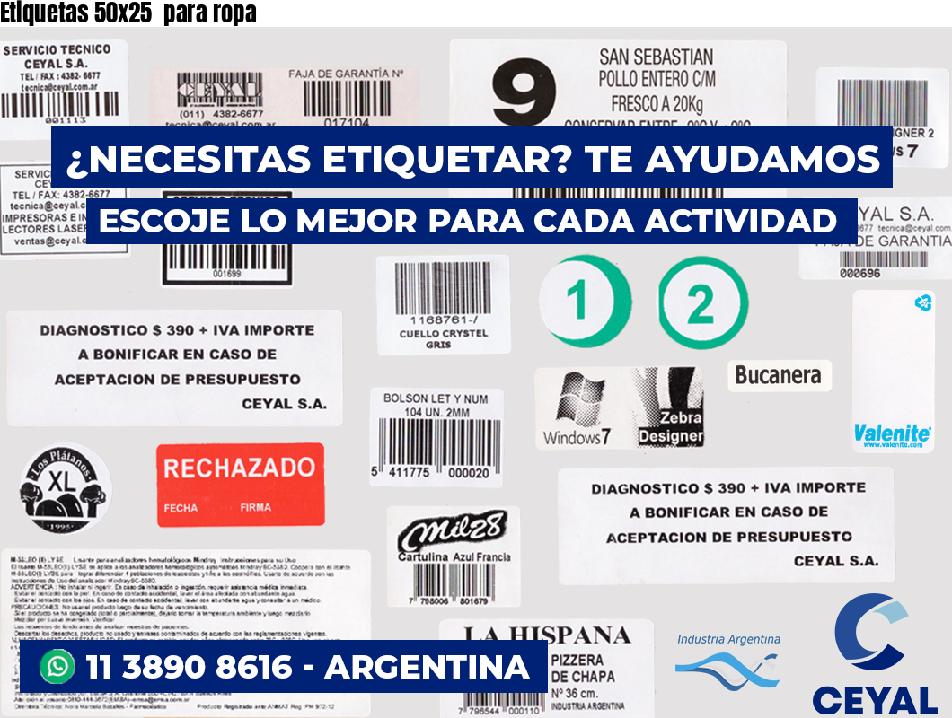 Etiquetas 50x25  para ropa
