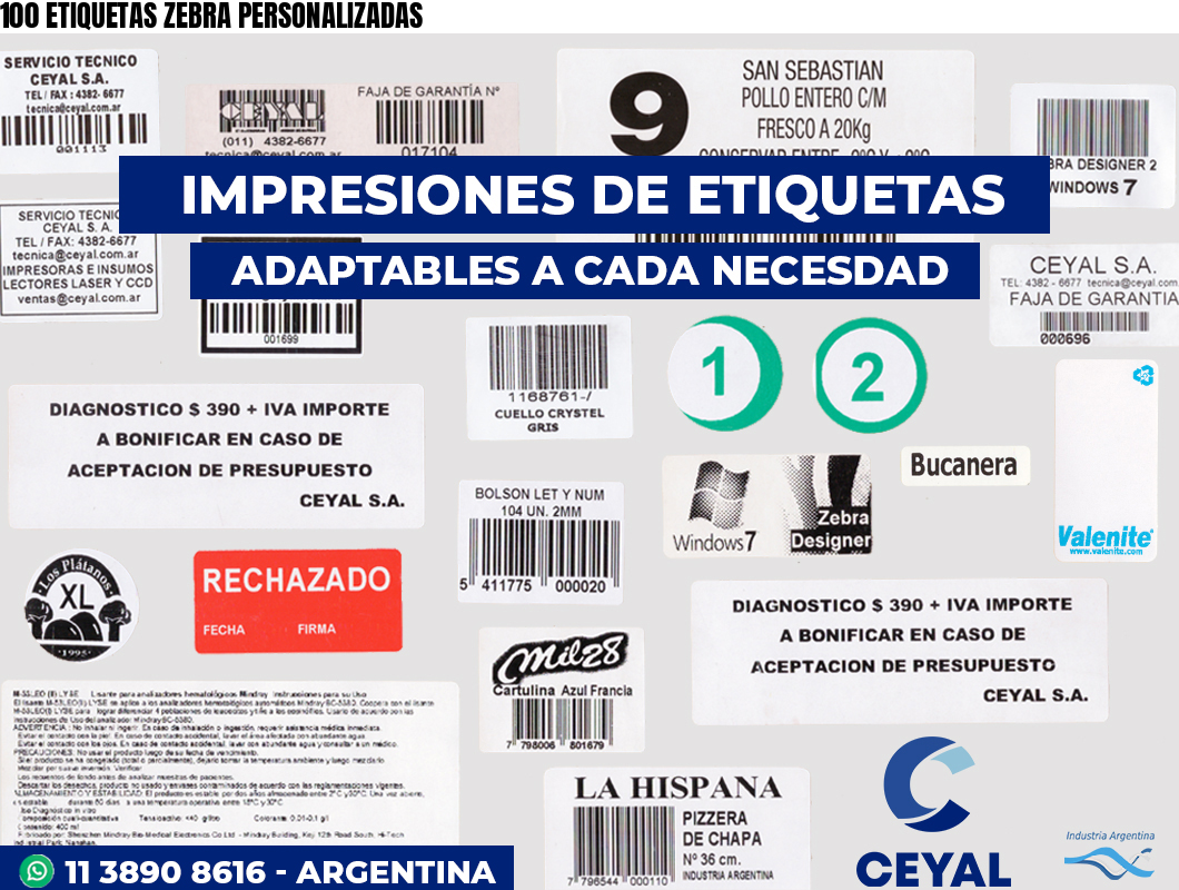 100 ETIQUETAS ZEBRA PERSONALIZADAS