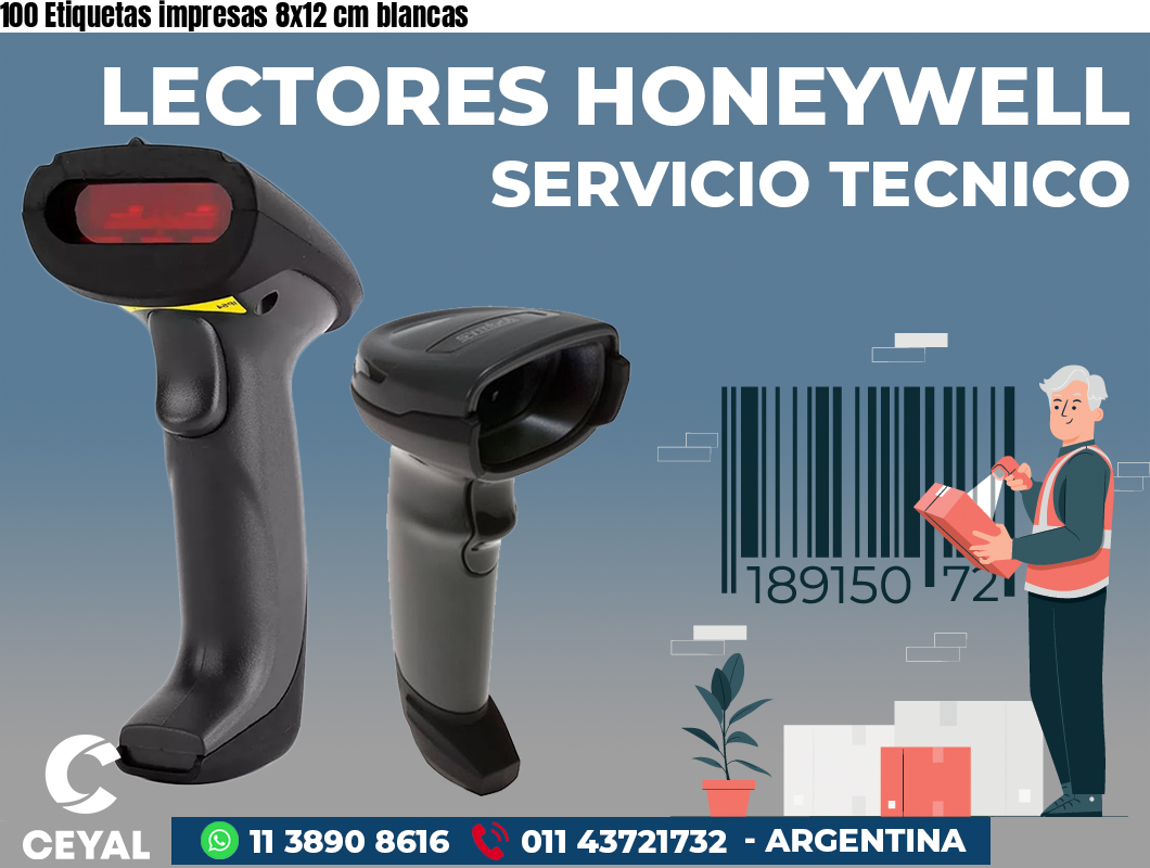 100 Etiquetas impresas 8x12 cm blancas