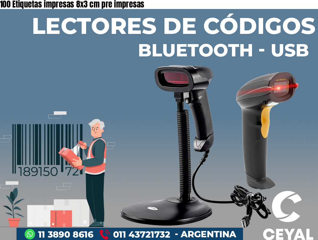 100 Etiquetas impresas 8x3 cm pre impresas
