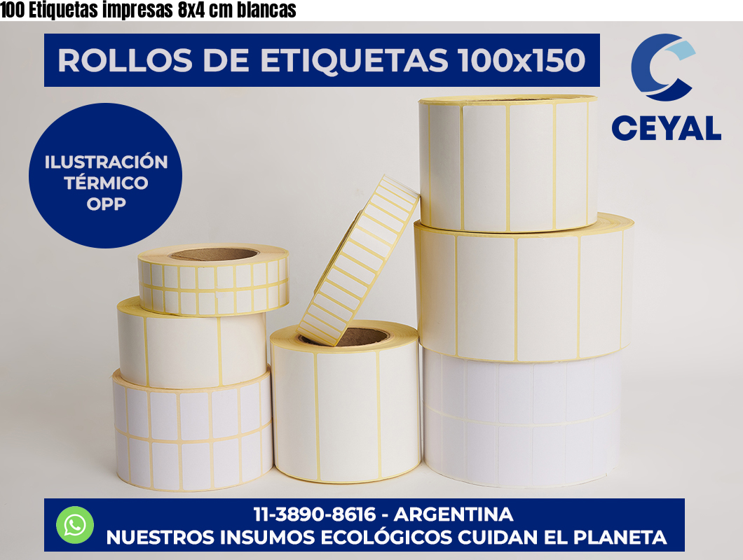100 Etiquetas impresas 8×4 cm blancas
