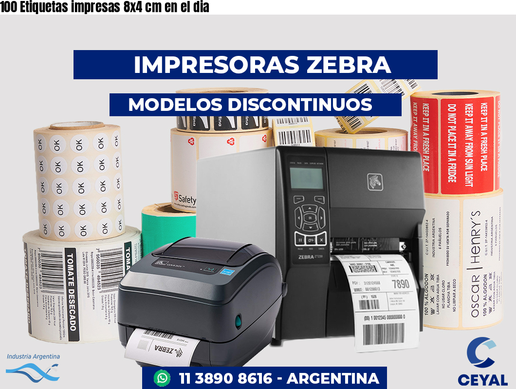 100 Etiquetas impresas 8x4 cm en el dia