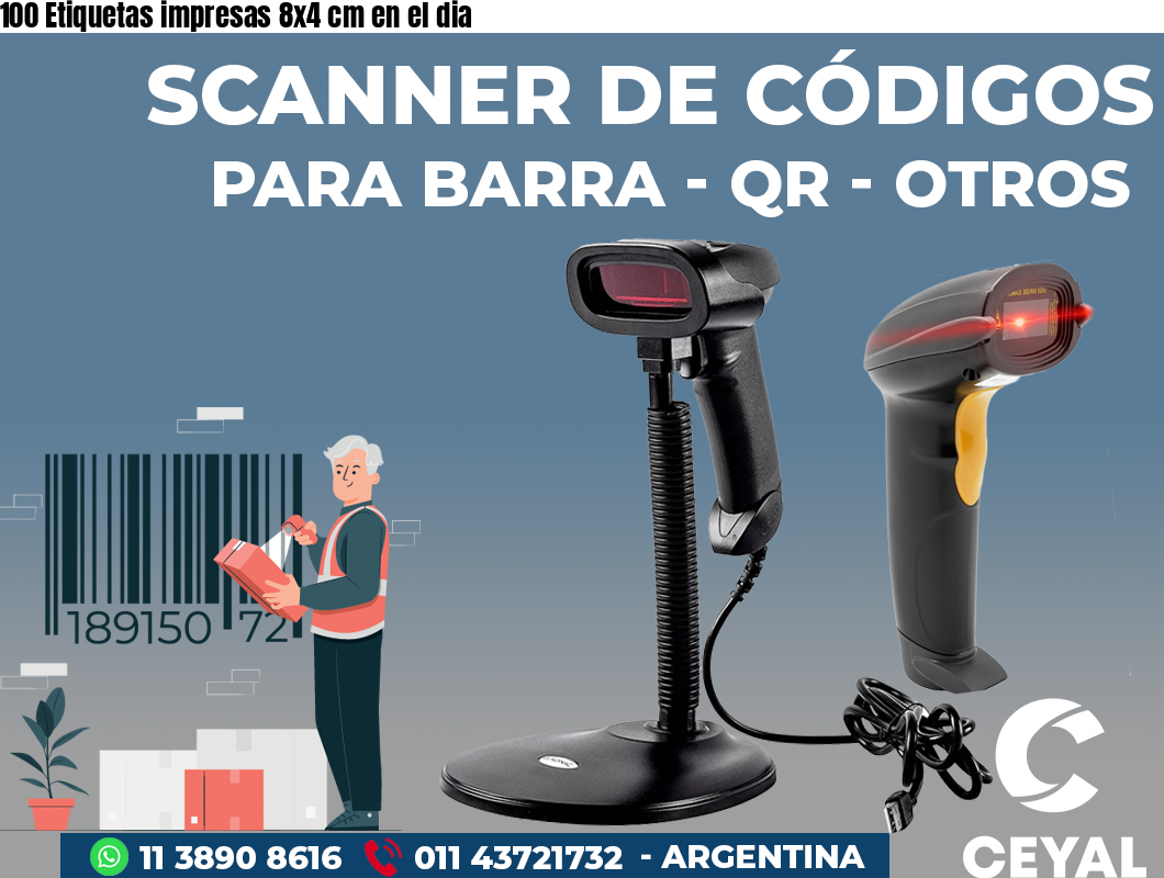 100 Etiquetas impresas 8x4 cm en el dia