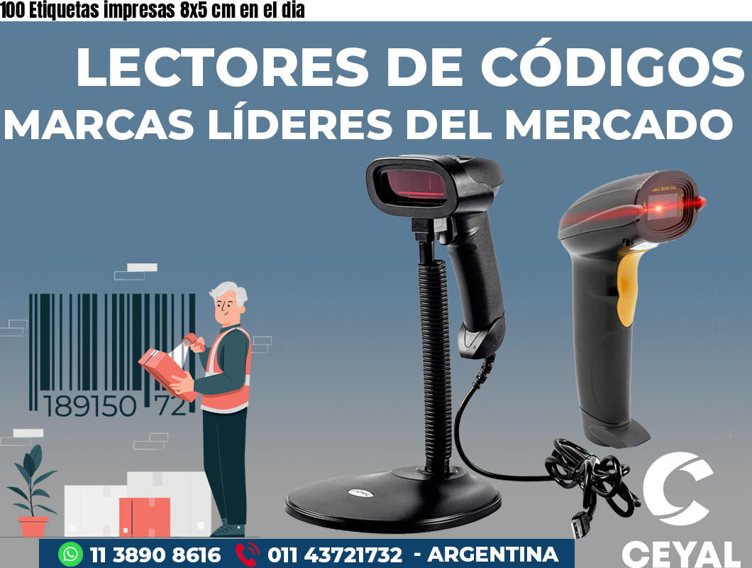 100 Etiquetas impresas 8x5 cm en el dia