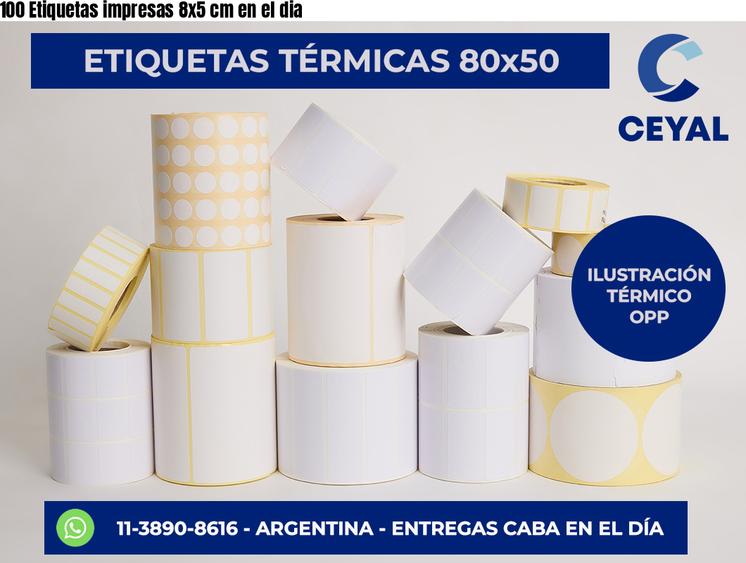 100 Etiquetas impresas 8×5 cm en el dia