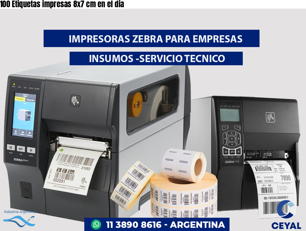 100 Etiquetas impresas 8x7 cm en el dia