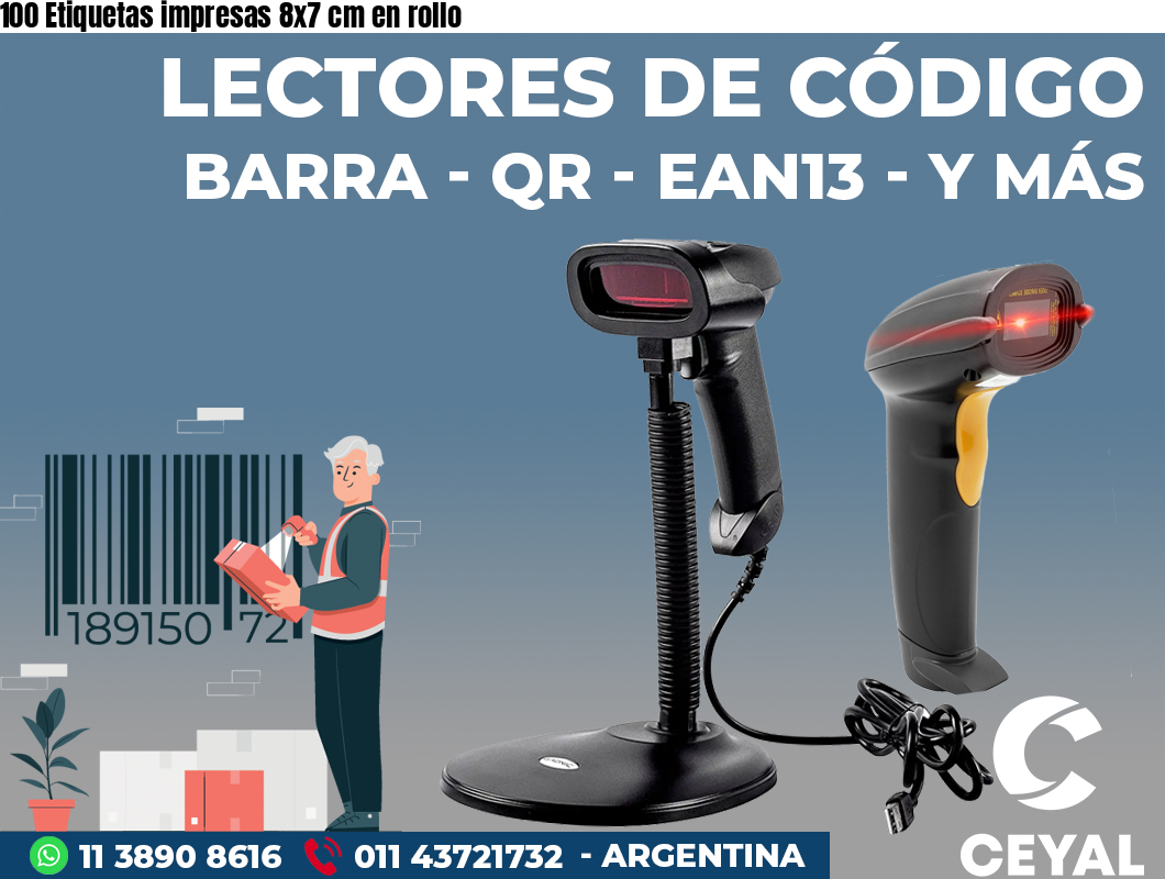 100 Etiquetas impresas 8x7 cm en rollo