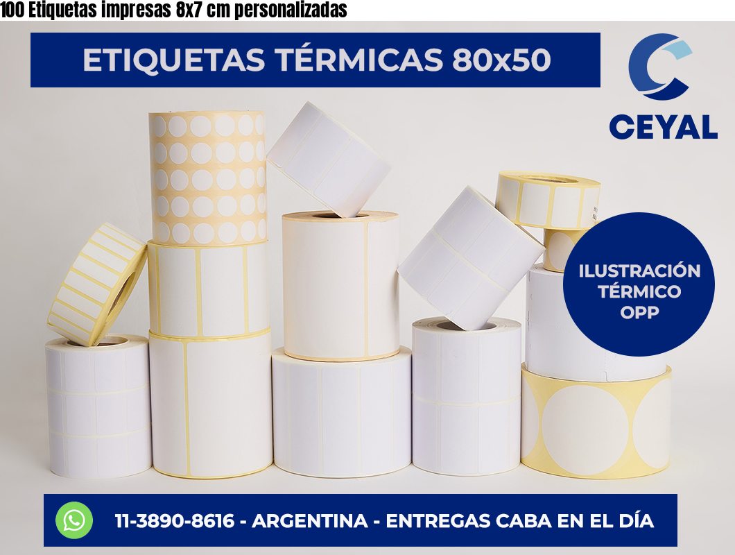 100 Etiquetas impresas 8×7 cm personalizadas