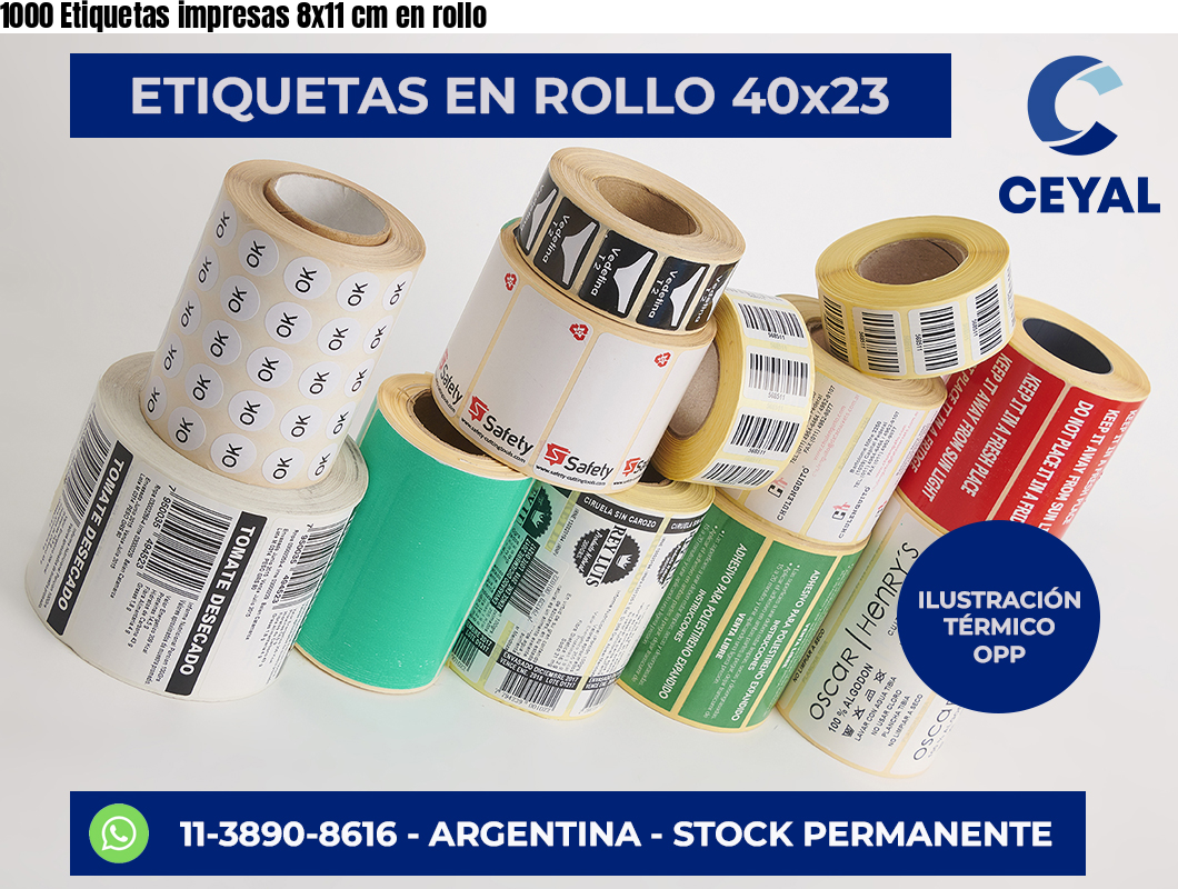 1000 Etiquetas impresas 8×11 cm en rollo