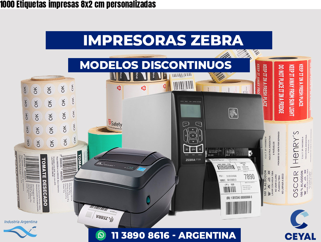 1000 Etiquetas impresas 8x2 cm personalizadas