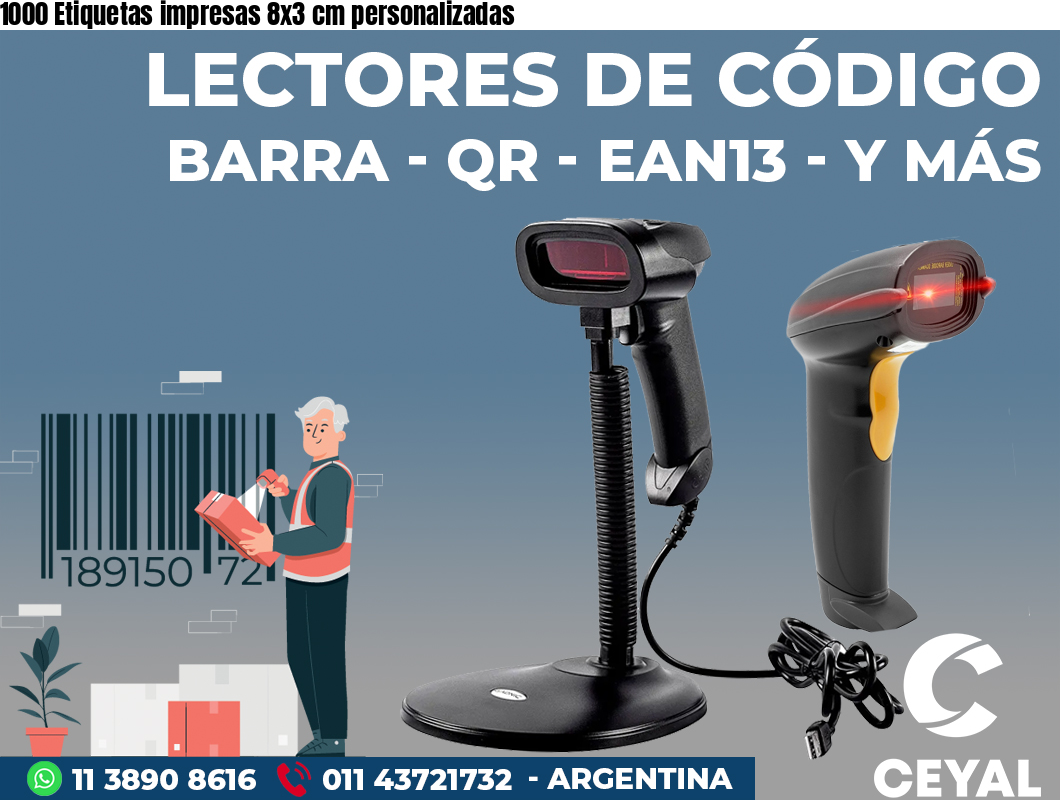 1000 Etiquetas impresas 8x3 cm personalizadas