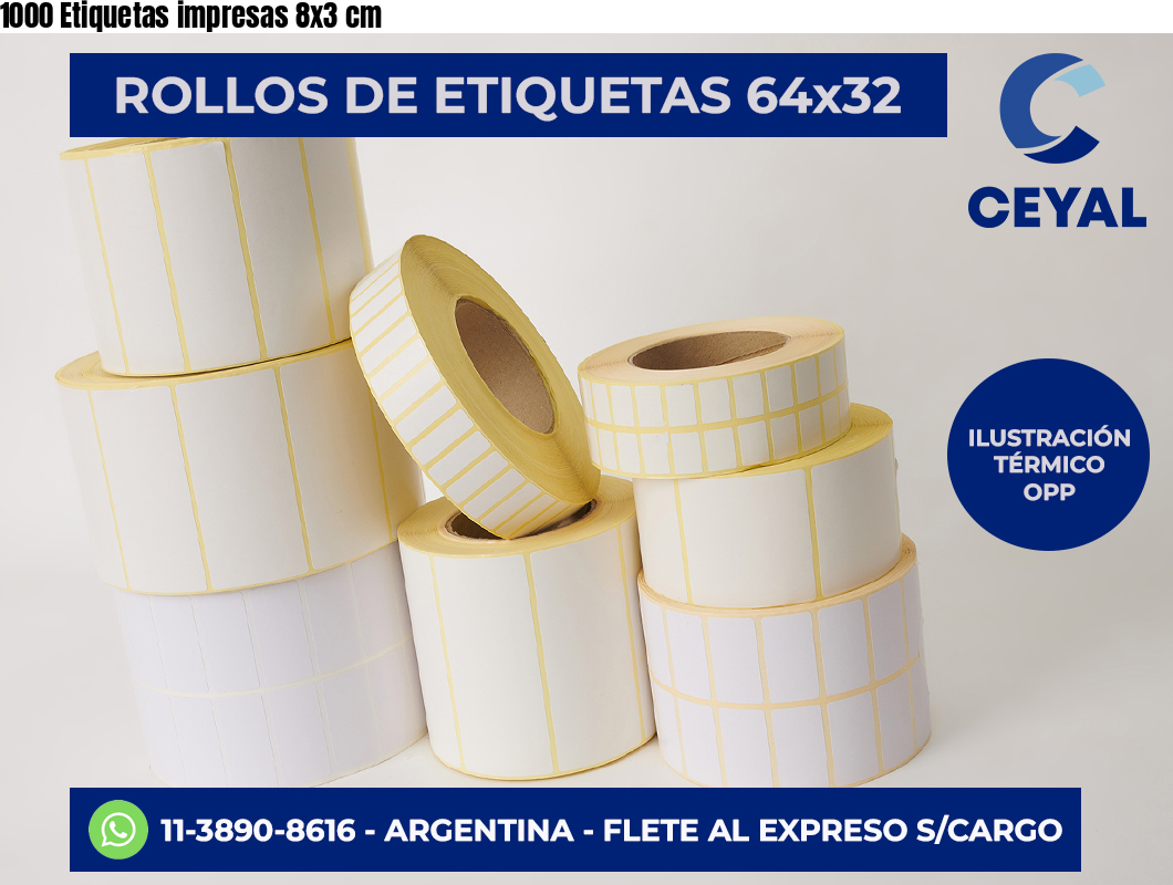 1000 Etiquetas impresas 8×3 cm