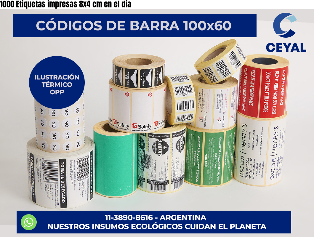 1000 Etiquetas impresas 8×4 cm en el dia