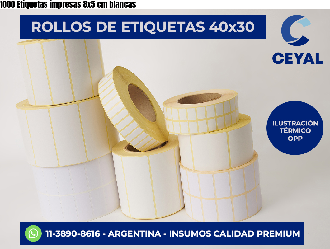 1000 Etiquetas impresas 8×5 cm blancas