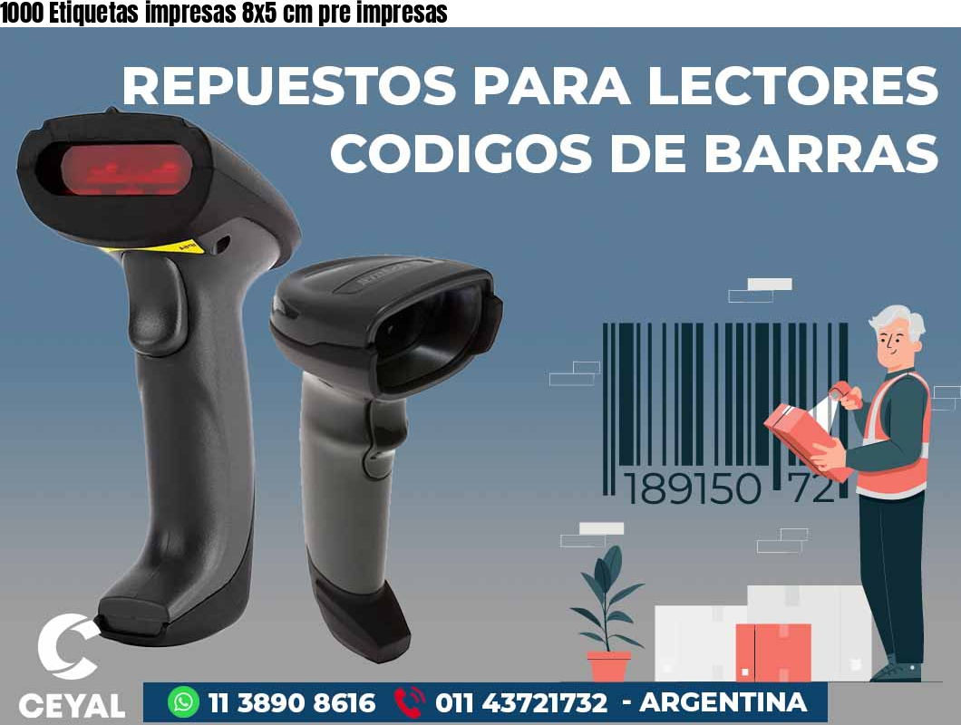 1000 Etiquetas impresas 8x5 cm pre impresas