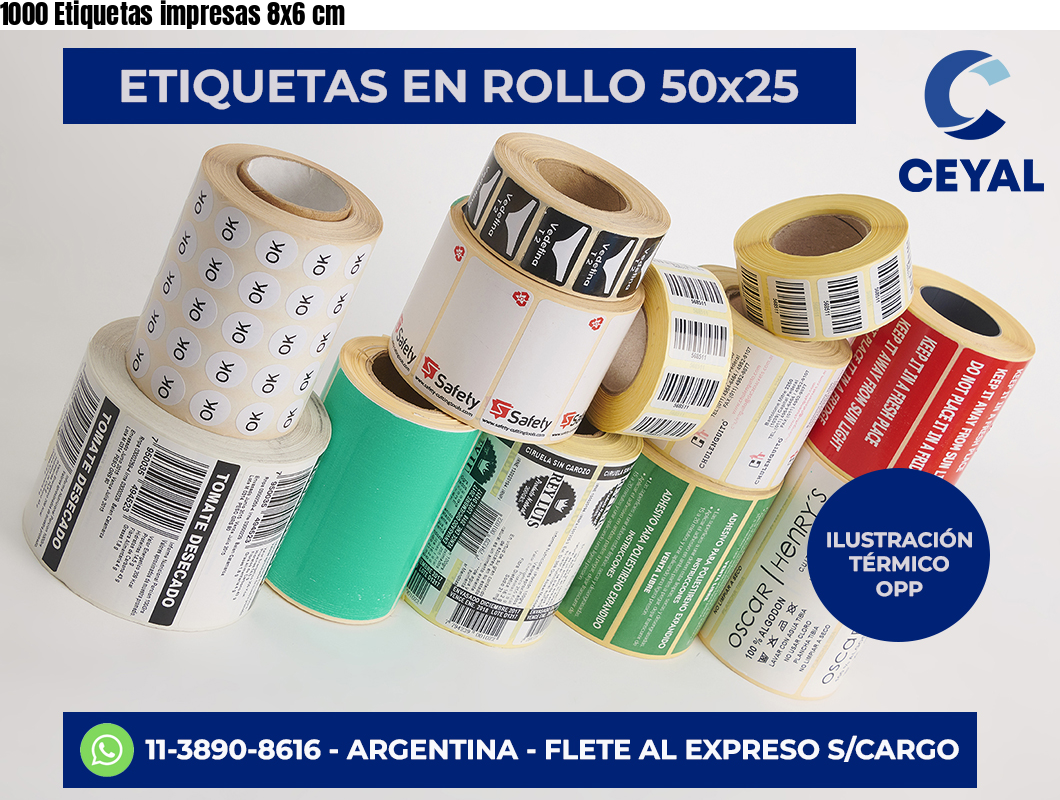 1000 Etiquetas impresas 8×6 cm