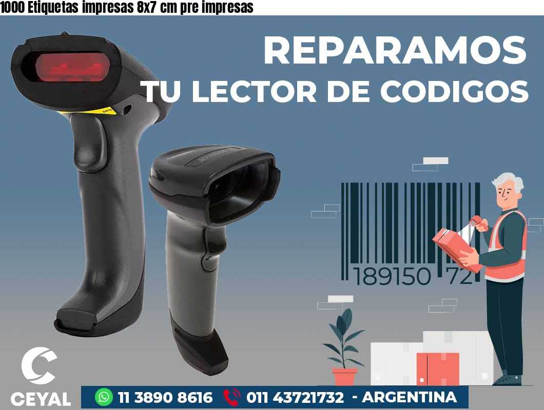 1000 Etiquetas impresas 8x7 cm pre impresas