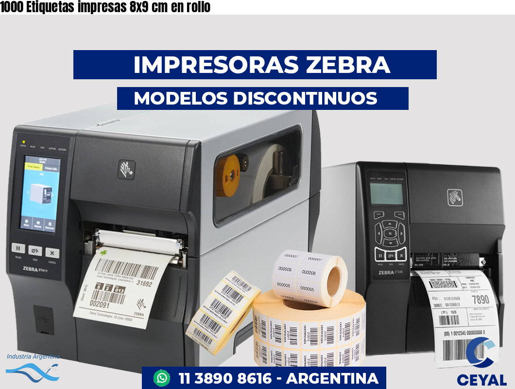 1000 Etiquetas impresas 8x9 cm en rollo