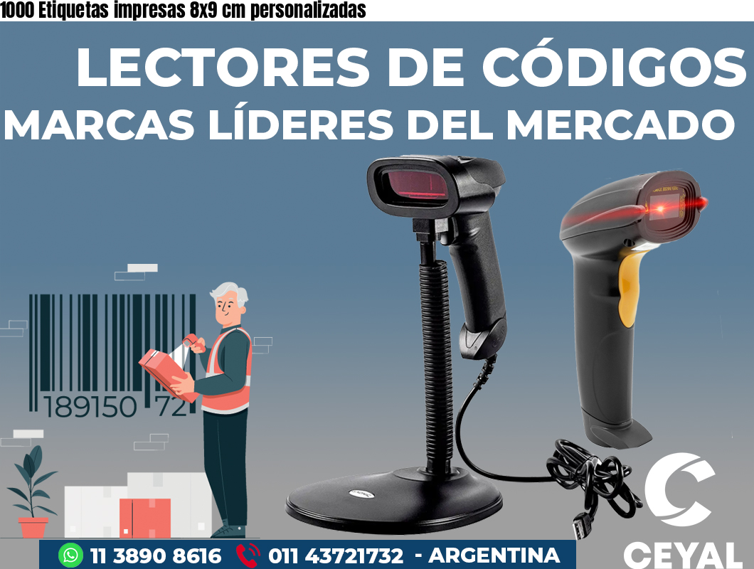 1000 Etiquetas impresas 8x9 cm personalizadas