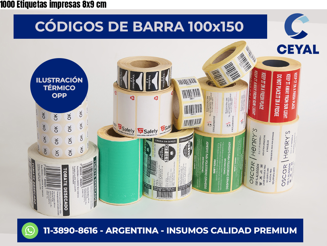 1000 Etiquetas impresas 8×9 cm