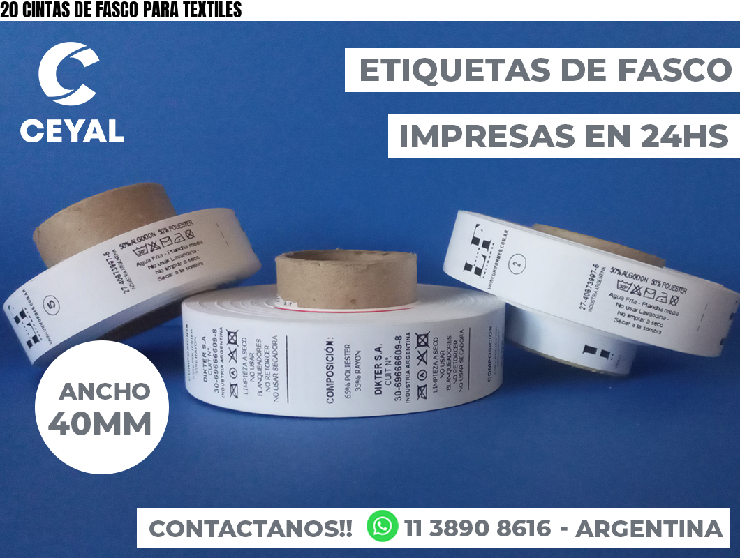 20 CINTAS DE FASCO PARA TEXTILES