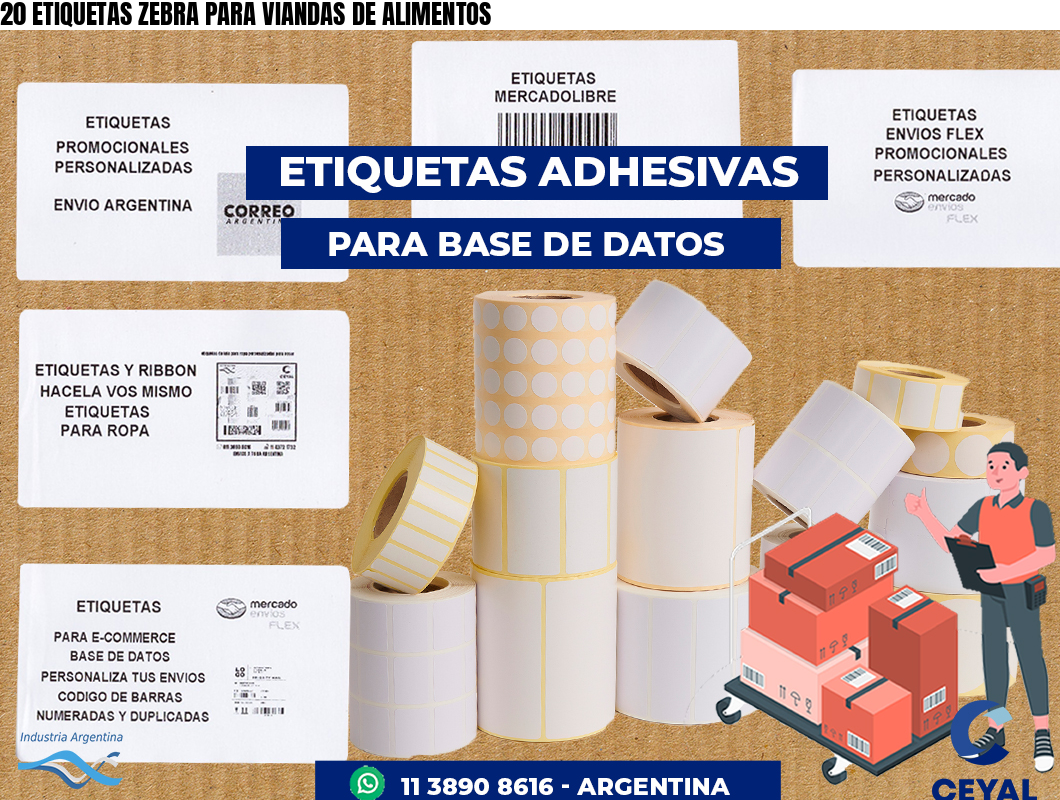 20 ETIQUETAS ZEBRA PARA VIANDAS DE ALIMENTOS