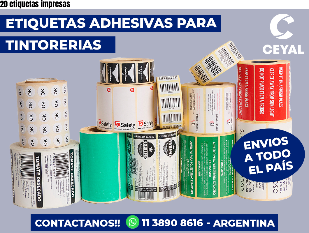 20 etiquetas impresas