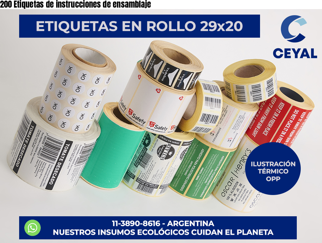 200 Etiquetas de instrucciones de ensamblaje