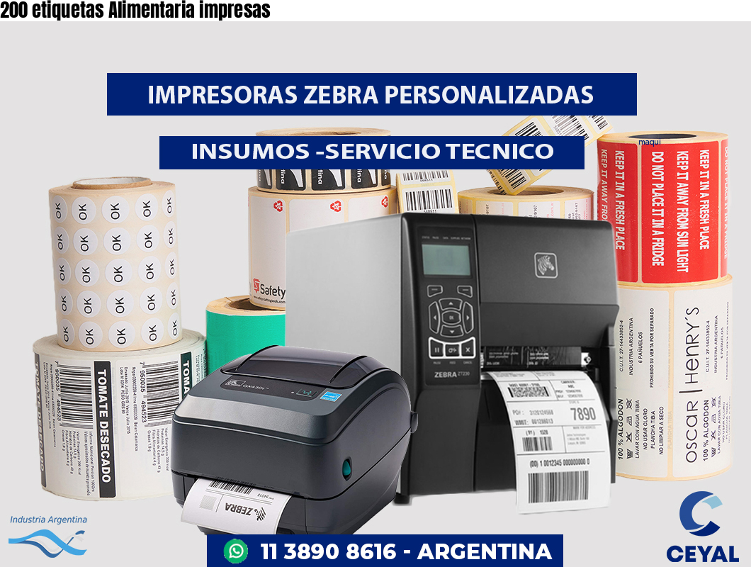 200 etiquetas Alimentaria impresas