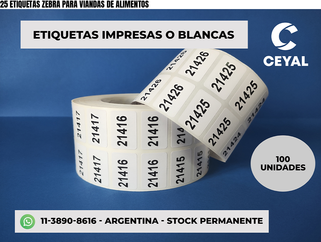 25 ETIQUETAS ZEBRA PARA VIANDAS DE ALIMENTOS