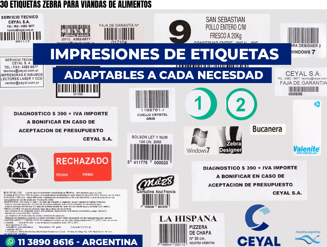 30 ETIQUETAS ZEBRA PARA VIANDAS DE ALIMENTOS