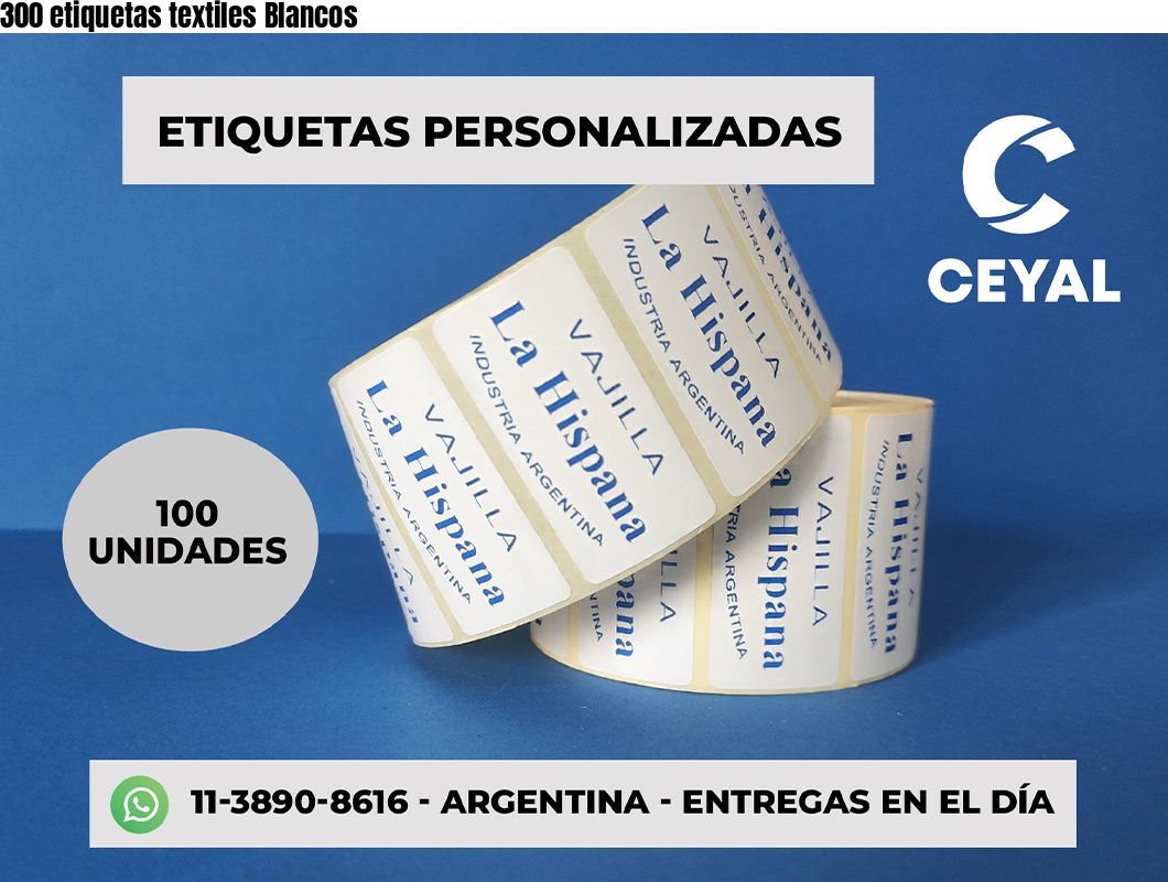 300 etiquetas textiles Blancos
