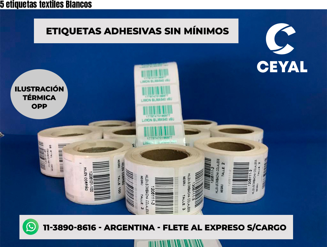 5 etiquetas textiles Blancos