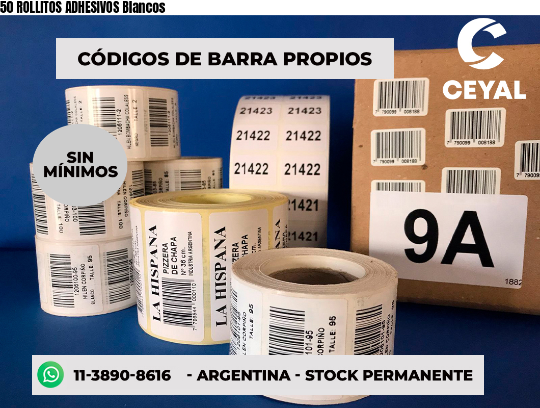 50 ROLLITOS ADHESIVOS Blancos
