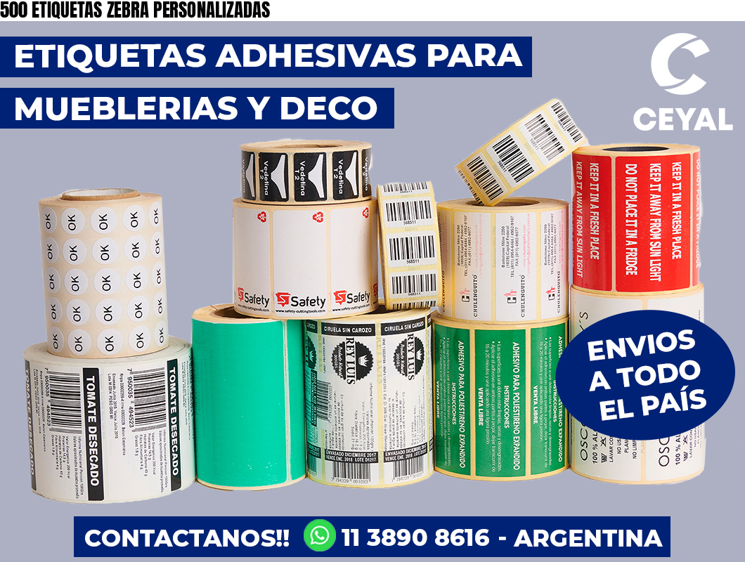 500 ETIQUETAS ZEBRA PERSONALIZADAS