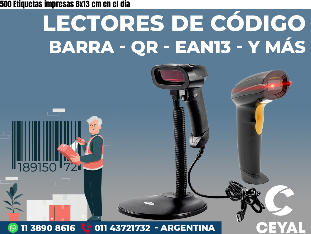 500 Etiquetas impresas 8x13 cm en el dia