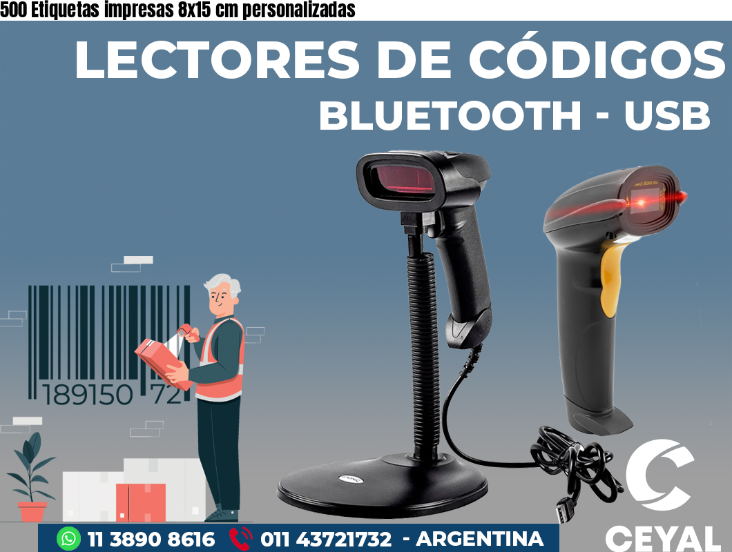 500 Etiquetas impresas 8x15 cm personalizadas