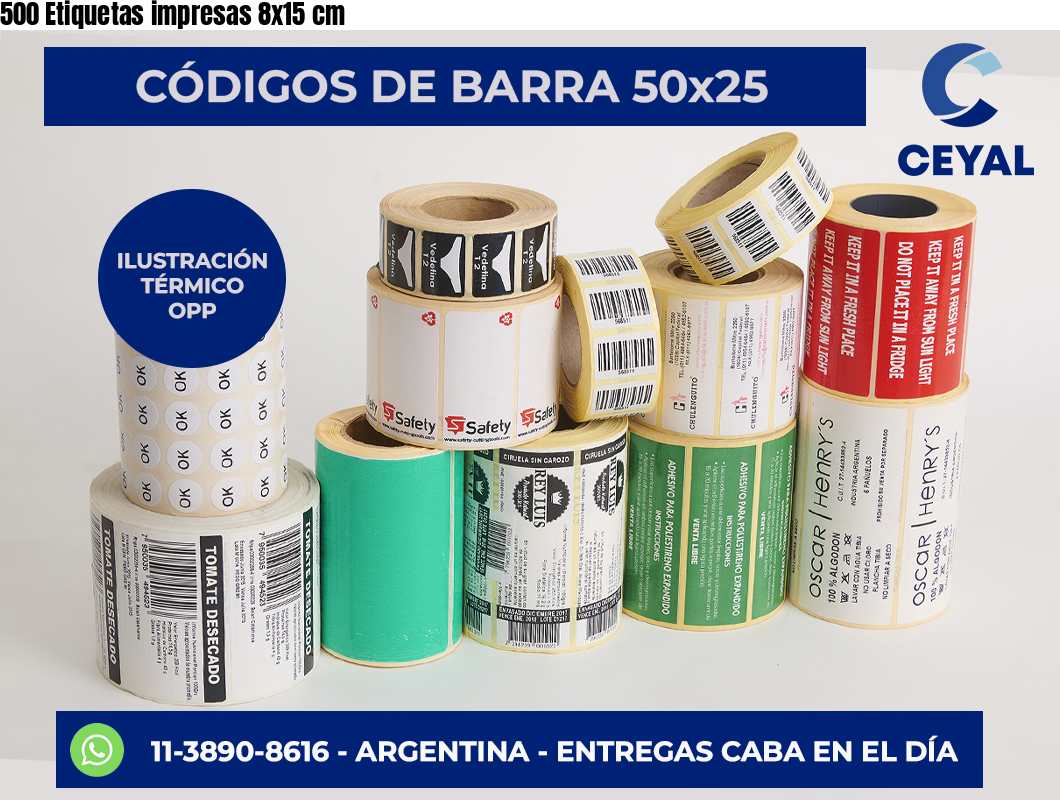 500 Etiquetas impresas 8×15 cm
